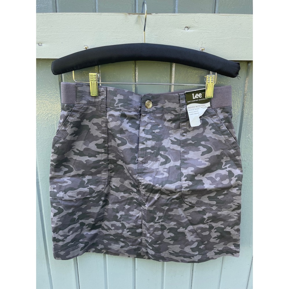 Lee Womens Camo Skort Gray Camouflage Mid Rise Comfort Waistband Size 8 M